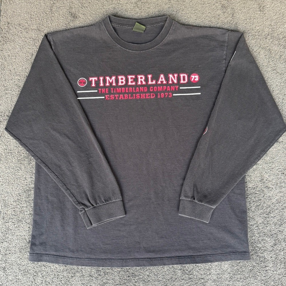 Vintage Timberland Long Sleeve Graphic T-Shirt XL Faded Black Made in USA 1973